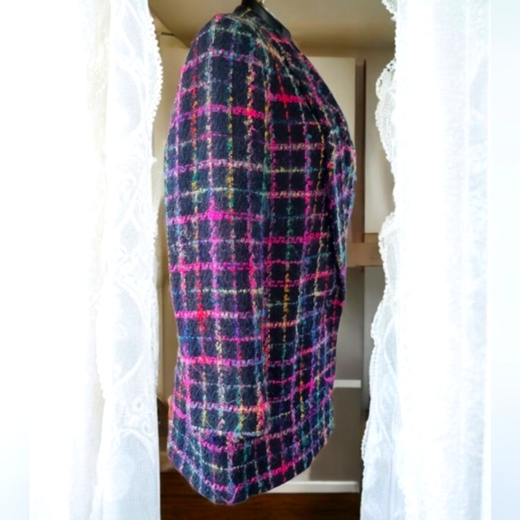 Vintage 90s Vibrant Checkered Multi-Coloured Lined Blazer Jacket - Picture 2 of 12